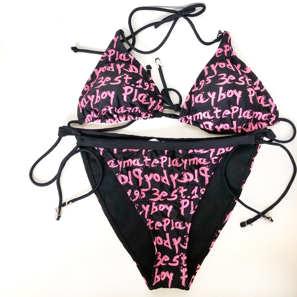 Playboy bunny 🐰 Black and Pink String Bikini